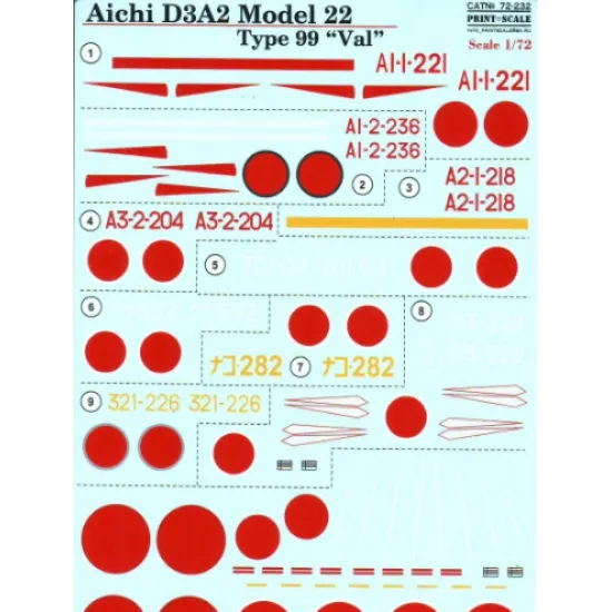 DECAL FOR AICHI D3A2 MODEL 22 1/72 PRINT SCALE 72-232