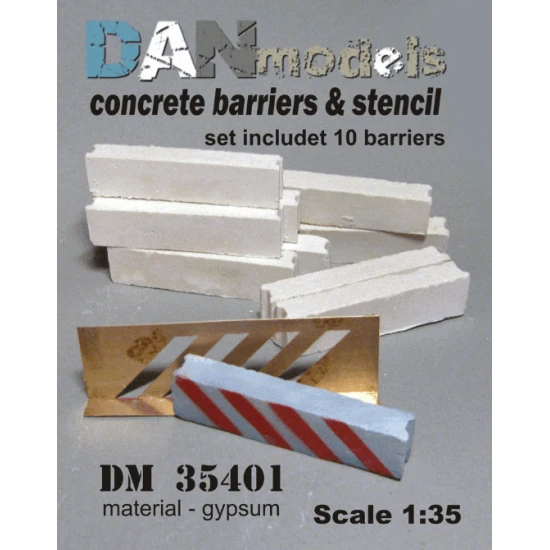 MATERIAL FOR DIORAMAS. CONCRETE BARRIERS AND STENCIL 1/35 DAN MODELS 35401