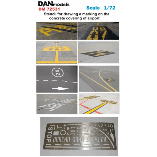 STENCIL FOR DRAWING A MARKING ON THE CONCRETE COVERING OF AIRPORT 1/72 DAN MODELS 72531