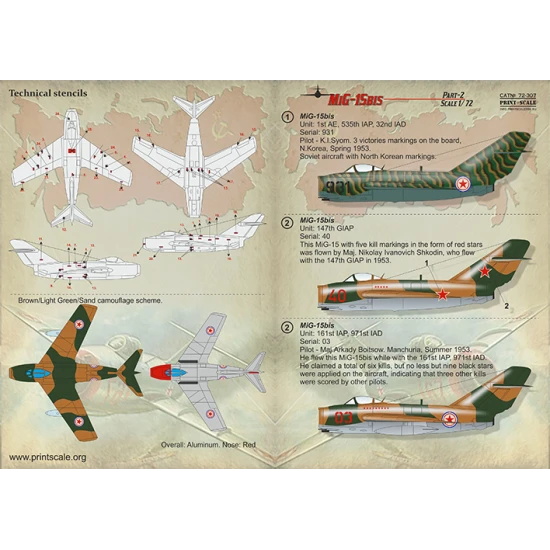 DECAL 1/72 FOR MIG-15BIS PRINT SCALE 72-307